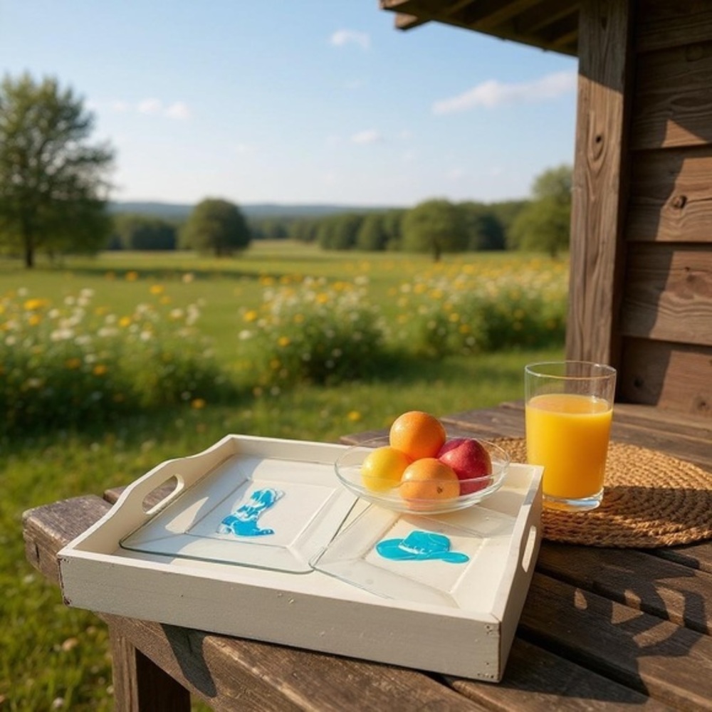 Western Glass Plate Set with Blue Designs